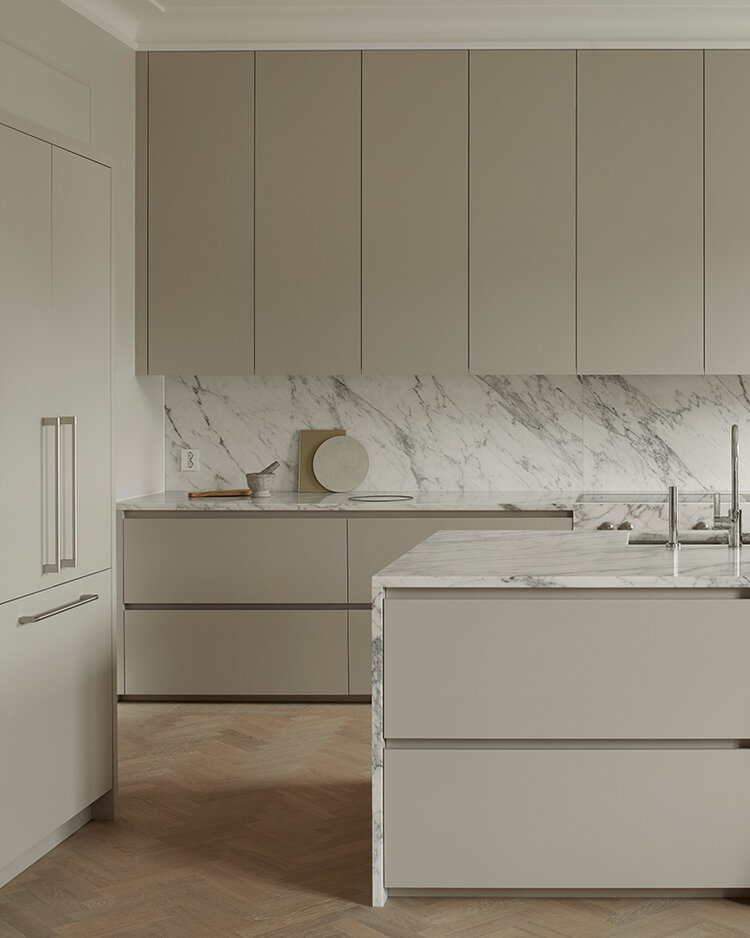 Warm Minimalist Kitchen Cabinets in Beige and Wood